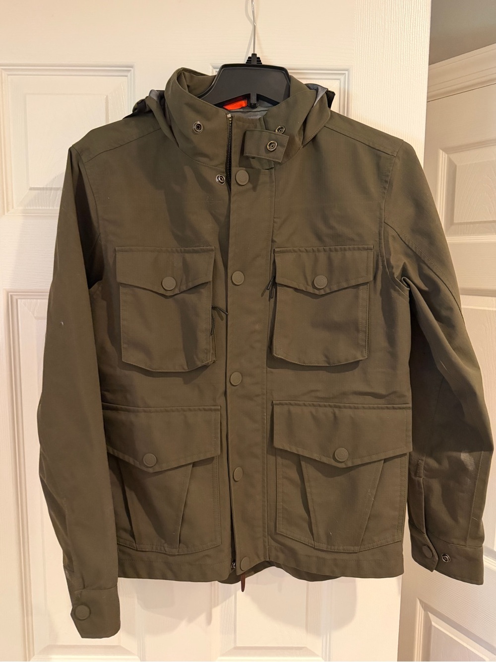 Men's Military-Style Field Jacket in Olive Green with Hood